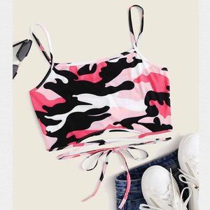 Cute Pink Camo Criss Cross Crop Cami